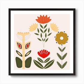 Folkie Colorful Flowers 1 Art Print