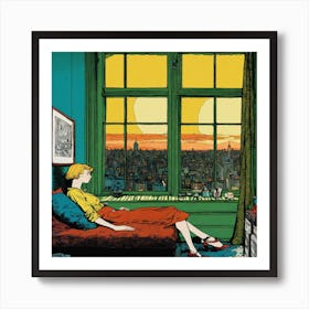 Girl In A Window Art Print