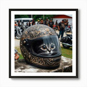 Cat In Motorcycle Helmet Art Print