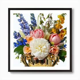 Inca vase made of gold and peony flowers 8 Art Print