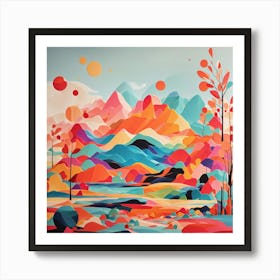 Colorful Minimalist Landscape With Vibrant Art Print