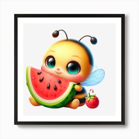 Cute Bee With Watermelon Art Print