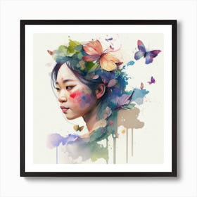 Watercolor Floral Asian Woman #7 Art Print