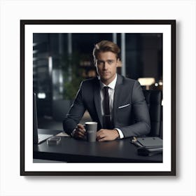 Young Succesfull Male Sitting By His Desk Art Print