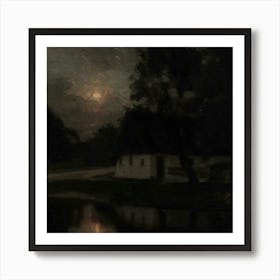 Moonlight Over The Pond Art Print