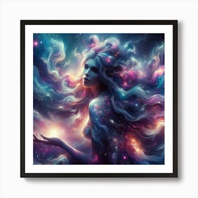 Goddess with long flowing hair Art Print