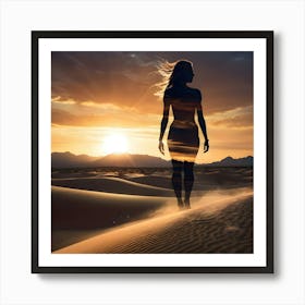 Silhouette Of A Woman In The Desert 1 Art Print