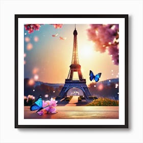 Eiffel Tower And Butterflies 3 Art Print