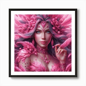 Pink Girl With Feathers Art Print