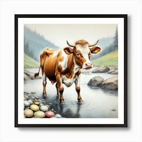 Cow By The River Art Print