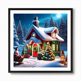 Christmas House In The Snow Art Print