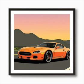 Elegant Automotive Design with Speed Focus Orange Sports Car On The Road Art Print