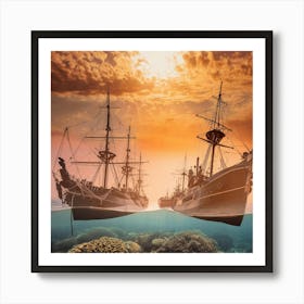 Two Ships In The Ocean 1 Art Print