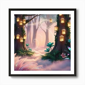 Fairy Forest With Lanterns Art Print