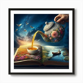 Teapot Pouring Out Of Book 1 Art Print