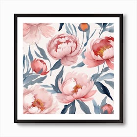Modern Watercolor Floral Vector Set Collage Contemporary Set Of Elements Hand Drawn Realistic Peony Flowers 3 Art Print