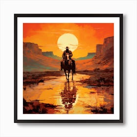 Cowboy Sunset Art Print