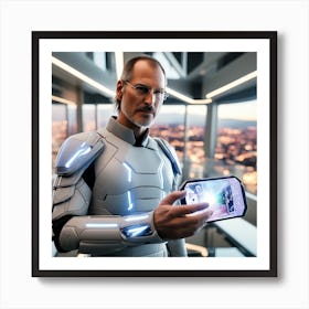 Futuristic Man Holding Smart Phone Art Print