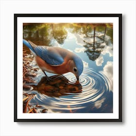 Bluebird Drinking Water 1 Art Print