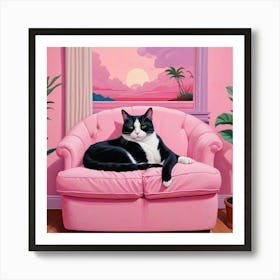 Cat On A Pink Couch Art Print