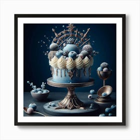 Blue And White Cake Art Print