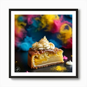 A slice of cake in colourful clouds Art Print