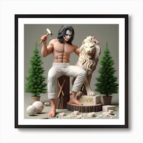 Lion And The Clown, The Joker With A Lion Art Print