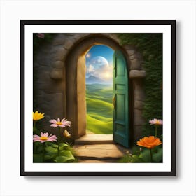 Fairytale Landscape With Green Door Art Print