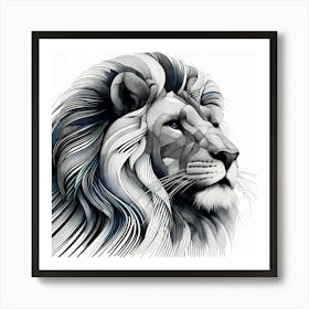 Male Lion Head - Abstract Line Art Illustration 119 Art Print