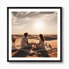 Couple Having Dinner In The Desert Art Print