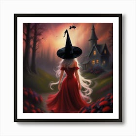 Witch In Red Dress Art Print