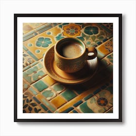 Coffee Cup On Tile Art Print