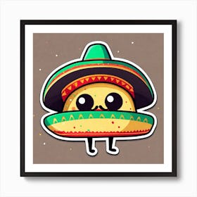 Mexican Taco With Mexican Sombrero Sticker 2d Cute Fantasy Dreamy Vector Illustration 2d Flat (32) Art Print