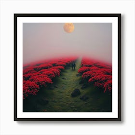 Moonlight Over Red Flowers Art Print