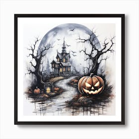 Halloween Haunted House Art Print