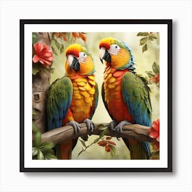 Parrot on a tree branch Art Print