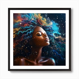 Beautiful Black Woman With Colorful Hair Art Print