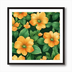 Orange Flowers Seamless Pattern Art Print