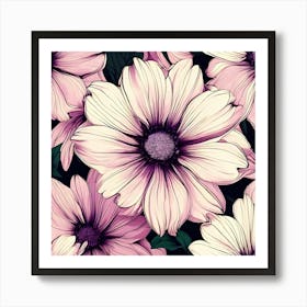 Pink Daisy Seamless Pattern Art Print