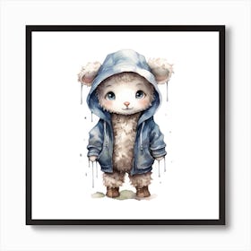 Watercolour Cartoon Sheep In A Hoodie 1 Art Print