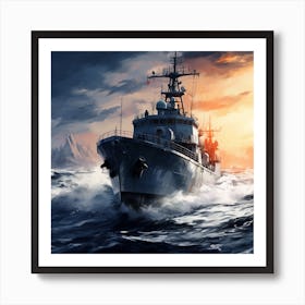 Navy Ship In The Ocean Art Print