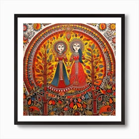 Traditional Painting, Oil On Canvas, Brown Color Madhubani Painting Indian Traditional Style Madhubani Painting Indian Traditional Style Art Print