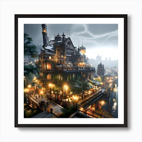 Cyberpunk City by the water Art Print