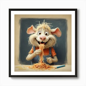 Rat Eating Spaghetti Art Print