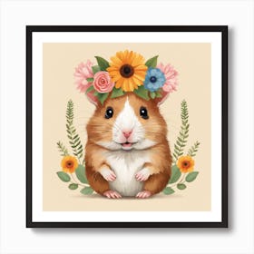 Floral Baby Hamster Nursery Illustration (50) Art Print