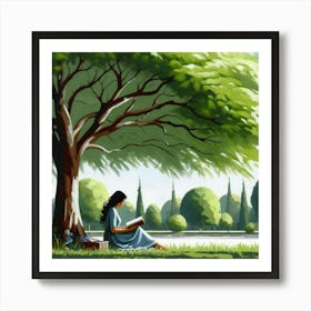 Reading Under A Tree Art Print