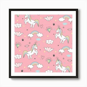 Cute Unicorn Seamless Pattern Art Print