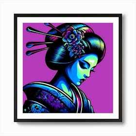 Geisha Blue And Lila Color Shine Illustration Art Print