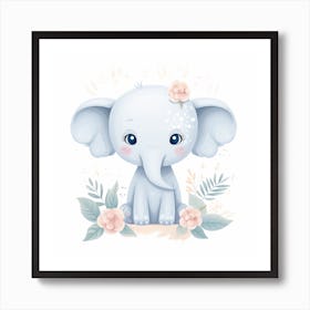 Baby Elephant With Flowers Art Print