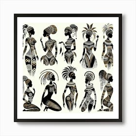 Tribal African Art Women silhouettes Art Print